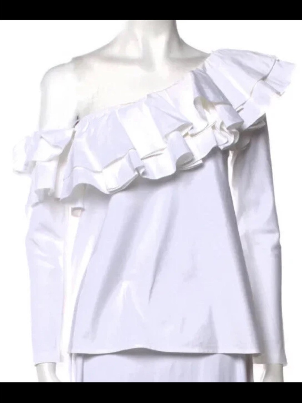 Petersyn XS White One-Shoulder Ruffle Blouse top dahlia
